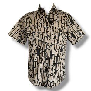 Vintage Orvis Mens Tree Bark Camo Shirt Sz Medium Tan Brown Hunting Military